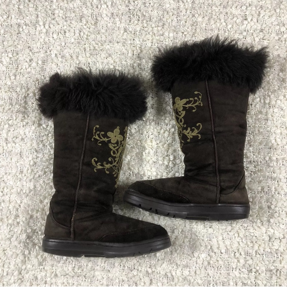 J. Crew Boots WomenS 7 Tall Calf Knee High Brown Suede Leather Embroidered